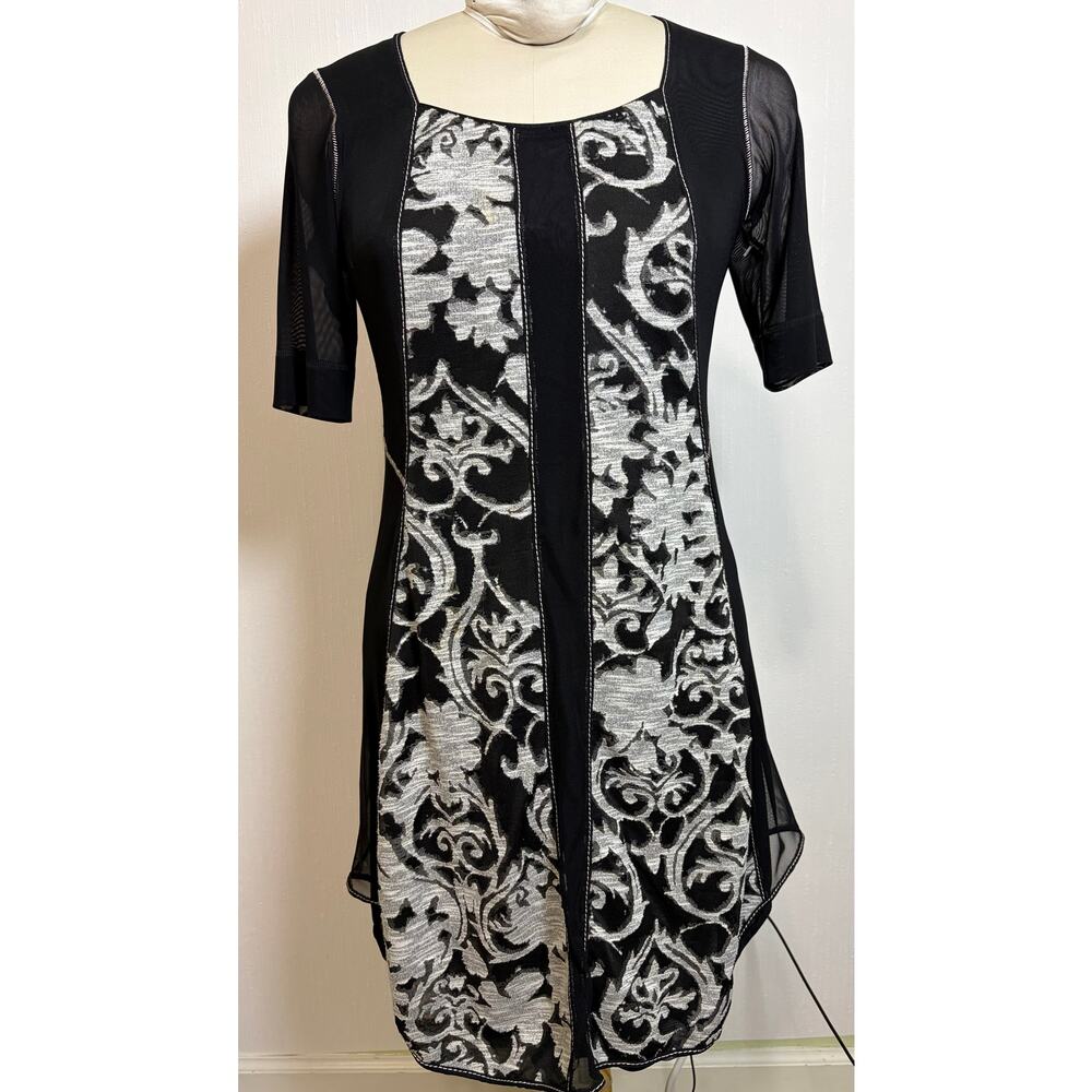 Beate Heymann Street Couture Dress Small Black Cream Lace Detail Sheer Sleeves
